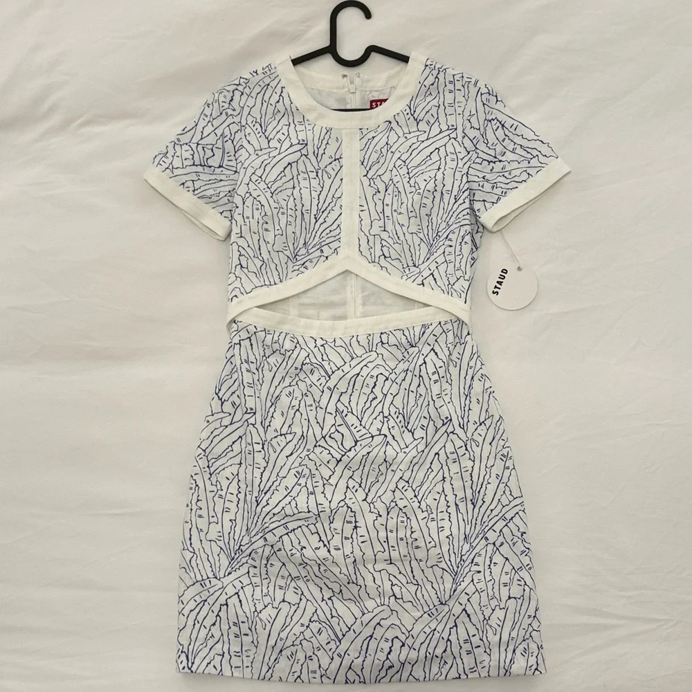 Staud Linen Blue and White Mini Dress | Staud Mini Perla Dress - Picture 5 of 7